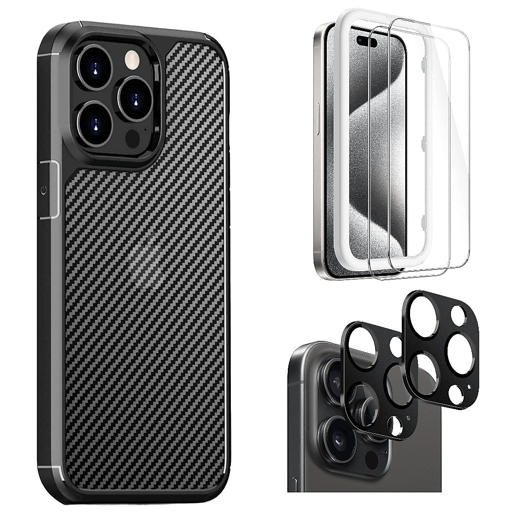 SaharaCase Rugged Case for iPhone 15 Pro Max with Glass Screen, Camera Protector, Shock Absorbing, Black (CP470ZD128ZD131)