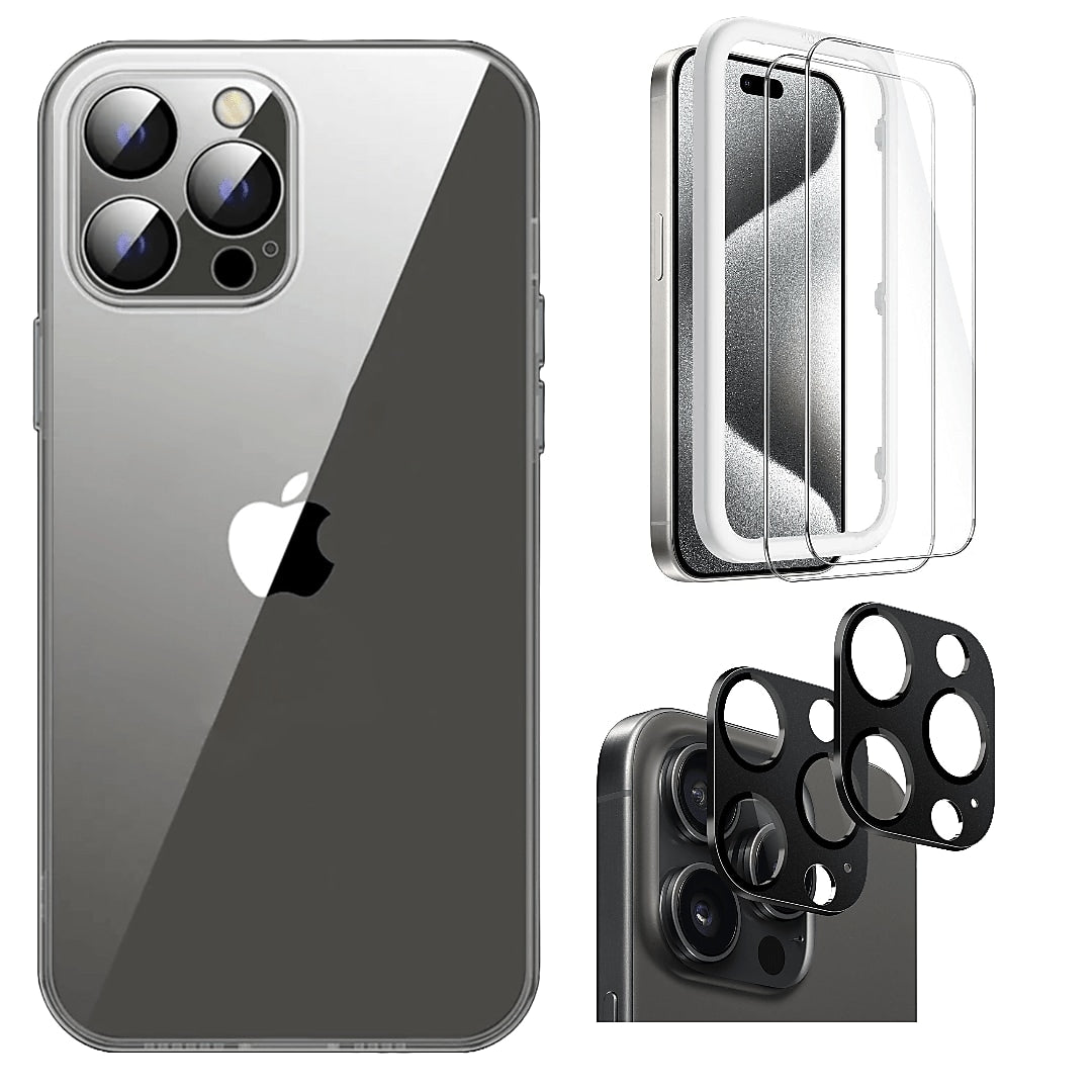 SaharaCase Hybrid-Flex Hard Shell Case, Tempered Glass Screen, Camera Protector for iPhone 15 Pro Max, Clear (CP471ZD128ZD131)