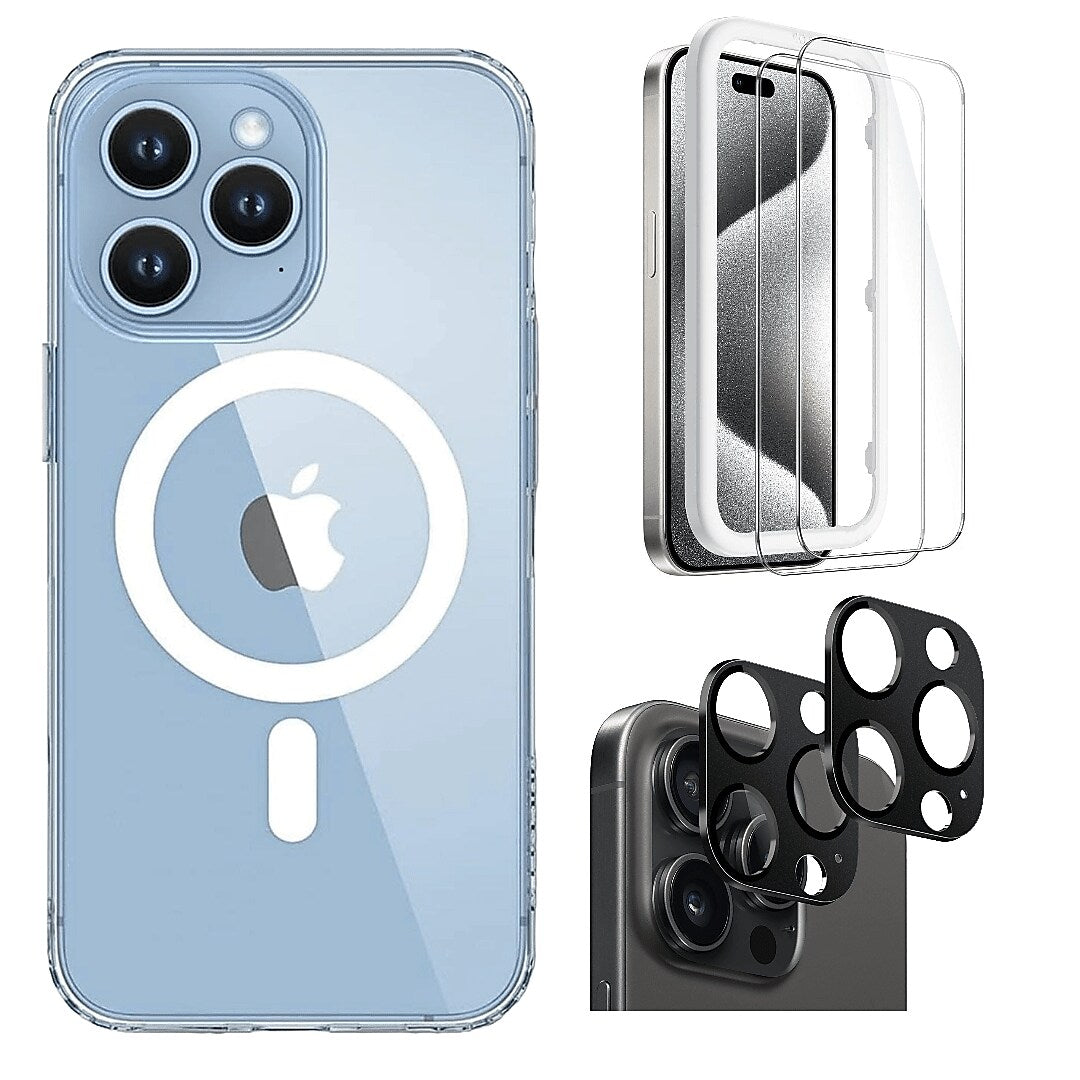 SaharaCase Hybrid-Flex Hard Shell Case, Tempered Glass Screen, Camera Protector for iPhone 15 Pro Max, Clear (CP472ZD128ZD131)