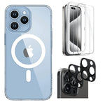 SaharaCase Hybrid-Flex Hard Shell Case, Tempered Glass Screen, Camera Protector for iPhone 15 Pro Max, Clear (CP472ZD128ZD131)