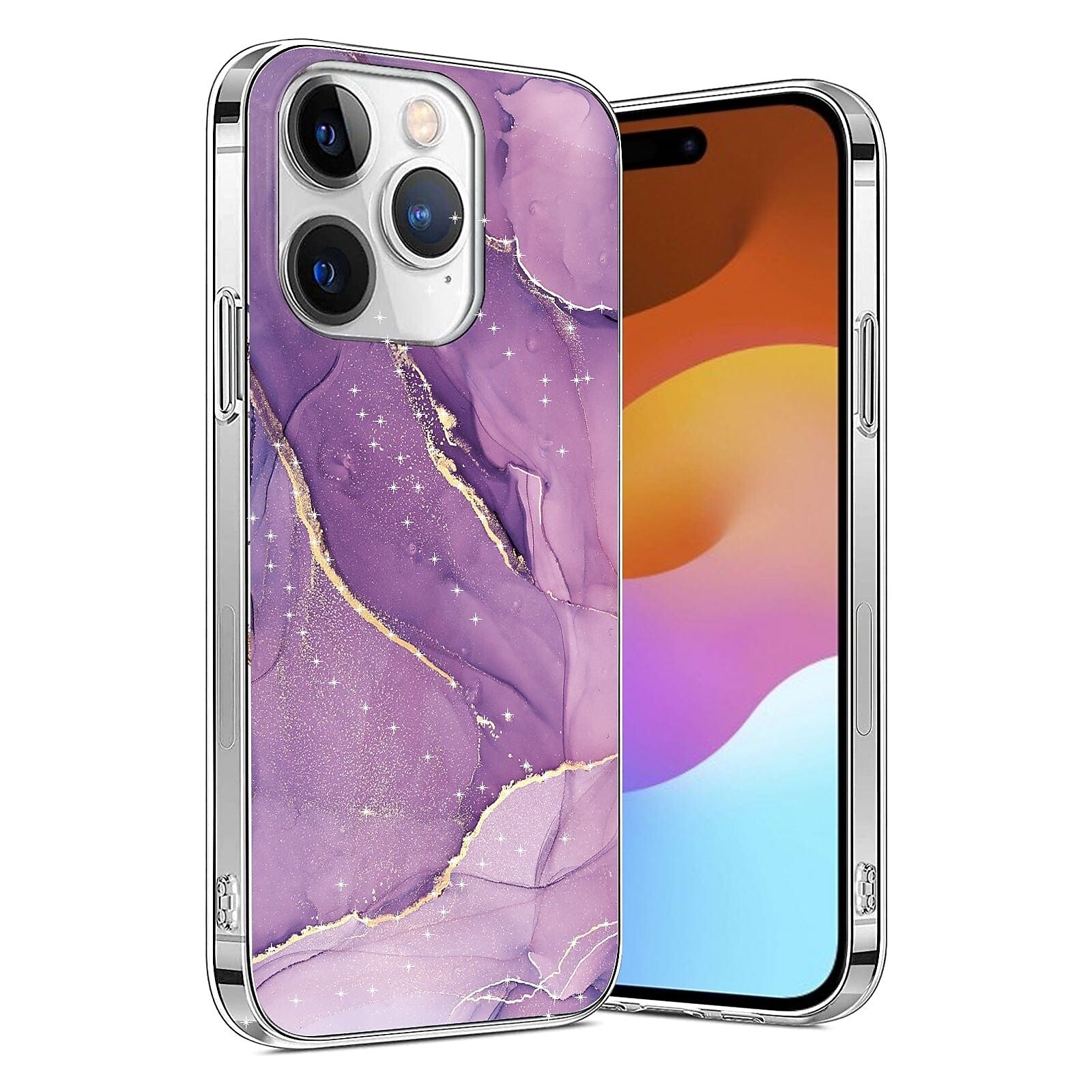 SaharaCase Purple Marble Case, Tempered Glass Screen and Camera Protector for iPhone 15 Pro Max (CP474ZD128ZD131)