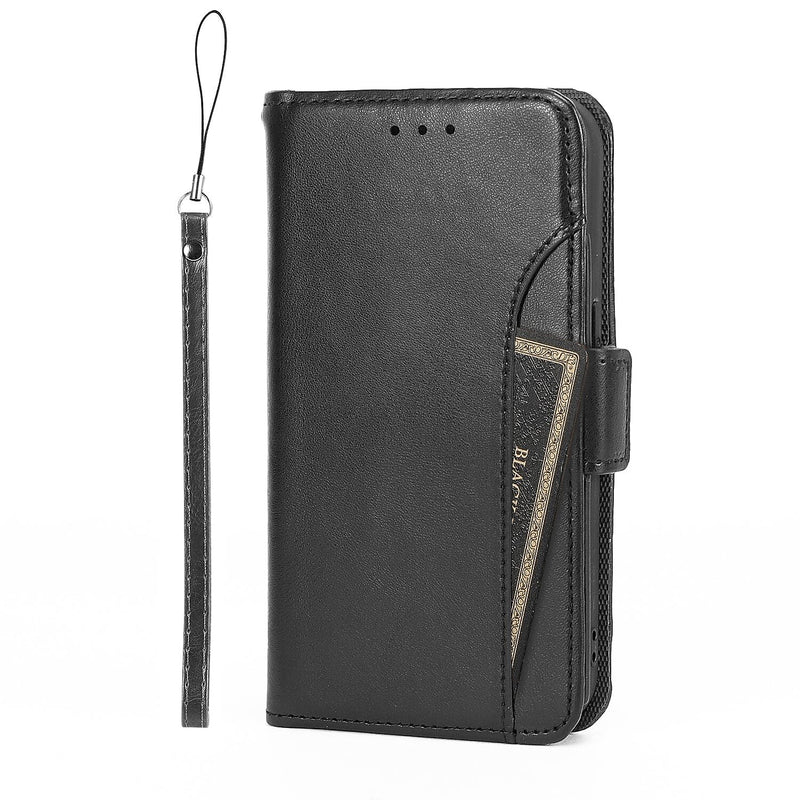 SaharaCase Genuine Leather Wallet Case, Tempered Glass Screen, Camera Protector for iPhone 15 Pro Max, Black (CP480ZD128ZD131)
