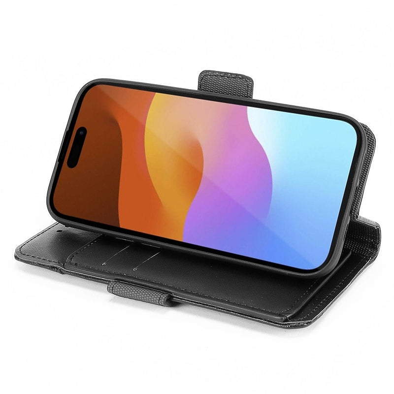 SaharaCase Genuine Leather Wallet Case, Tempered Glass Screen, Camera Protector for iPhone 15 Pro Max, Black (CP480ZD128ZD131)