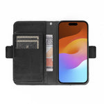 SaharaCase Genuine Leather Wallet Case, Tempered Glass Screen, Camera Protector for iPhone 15 Pro Max, Black (CP480ZD128ZD131)