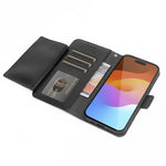 SaharaCase Genuine Leather Wallet Case, Tempered Glass Screen, Camera Protector for iPhone 15 Pro Max, Black (CP480ZD128ZD131)