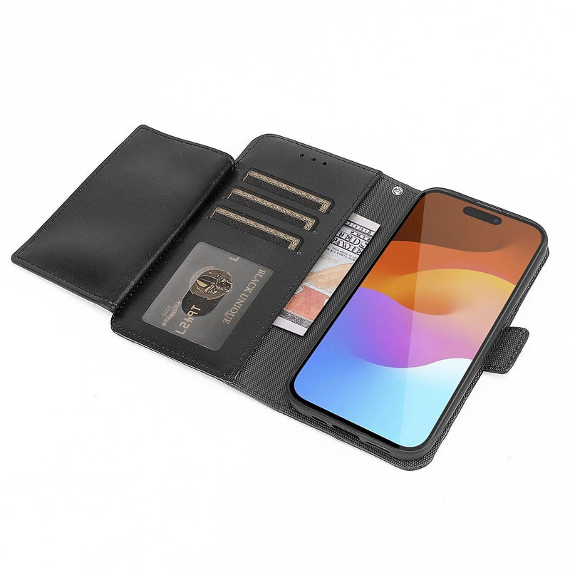 SaharaCase Genuine Leather Wallet Case, Tempered Glass Screen, Camera Protector for iPhone 15 Pro Max, Black (CP480ZD128ZD131)