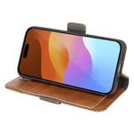 SaharaCase Genuine Leather Wallet Case, Tempered Glass Screen, Camera Protector for iPhone 15 Pro Max, Brown (CP481ZD128ZD131)