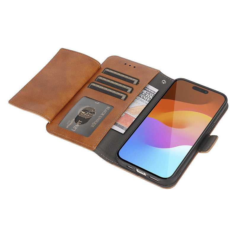 SaharaCase Genuine Leather Wallet Case, Tempered Glass Screen, Camera Protector for iPhone 15 Pro Max, Brown (CP481ZD128ZD131)