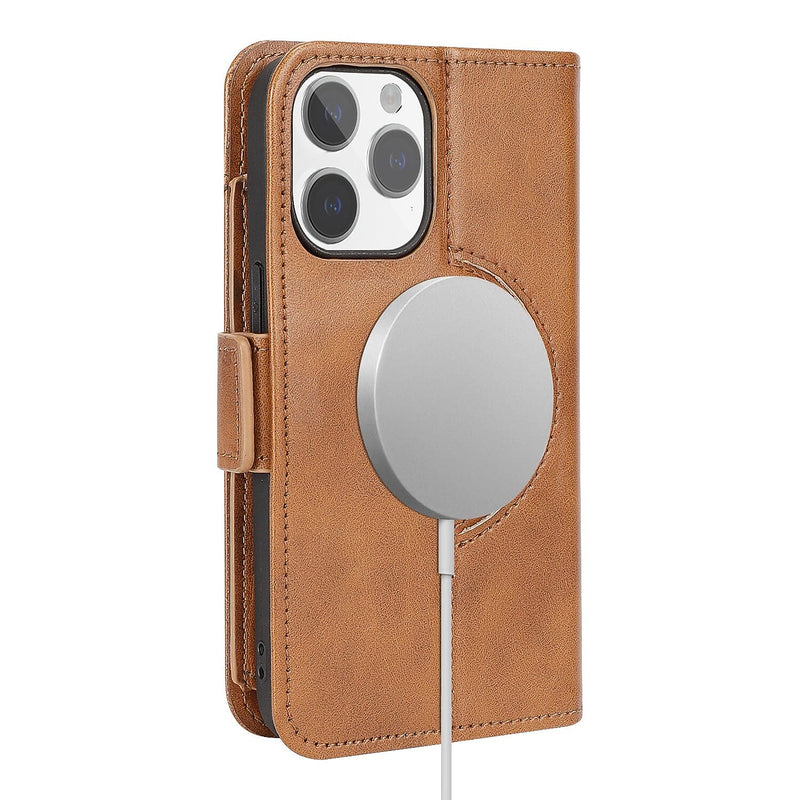 SaharaCase Genuine Leather Wallet Case, Tempered Glass Screen, Camera Protector for iPhone 15 Pro Max, Brown (CP481ZD128ZD131)