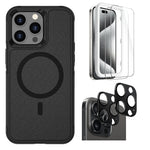 SaharaCase Armor Series Hard Shell Case, Tempered Glass Screen, Camera Protector for iPhone 15 Pro Max, Black (CP482ZD128ZD131)