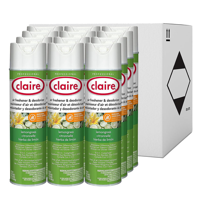 Claire Air Freshener & Deodorizer Aerosol, Lemongrass Citronella Scent, 12 oz, 12/Carton (CL1307)