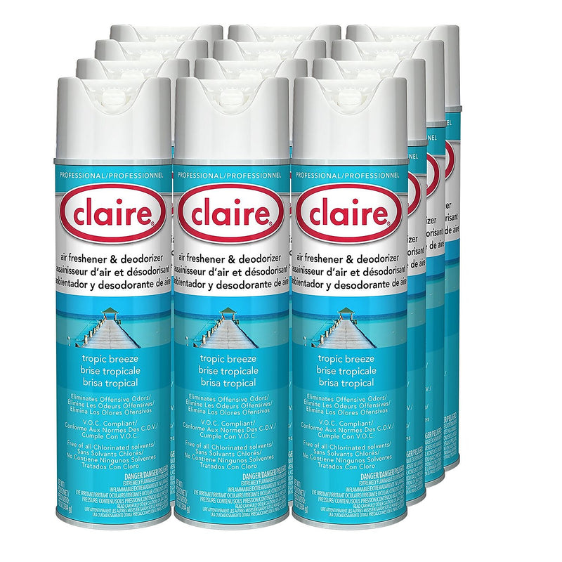 Claire Air Freshener & Deodorizer Aerosol, Tropic Breeze Scent, 10 oz, 12/Carton (CL165)