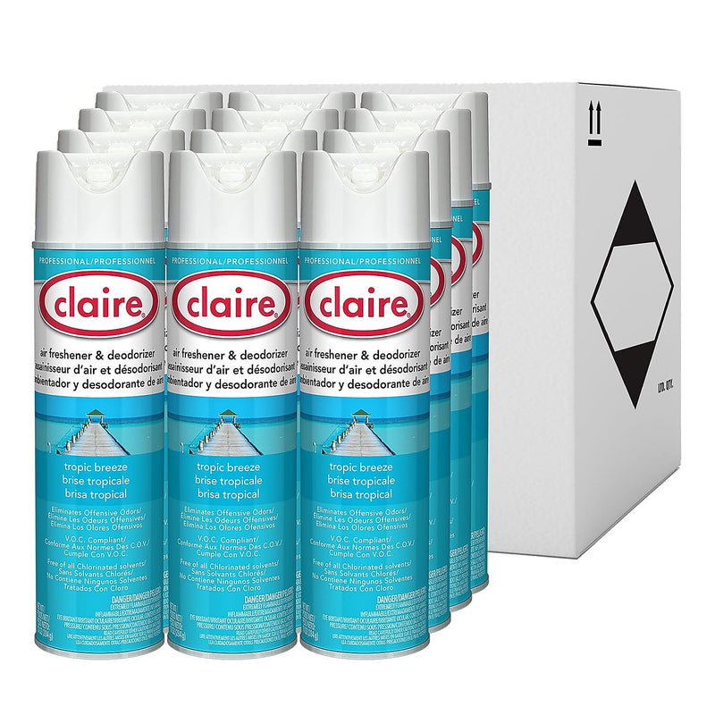 Claire Air Freshener & Deodorizer Aerosol, Tropic Breeze Scent, 10 oz, 12/Carton (CL165)