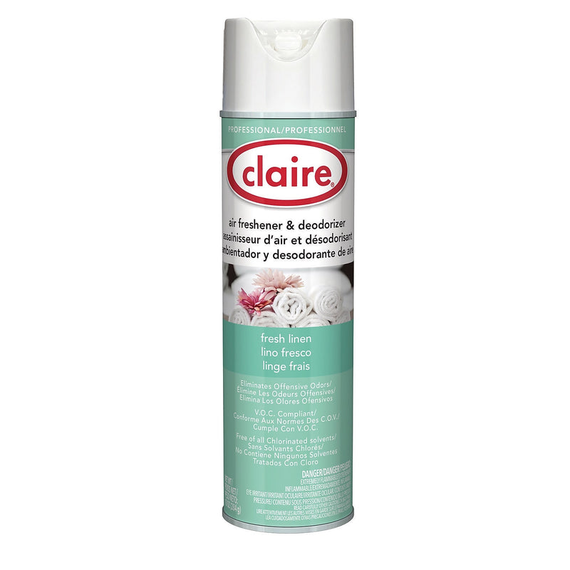 Claire Air Freshener & Deodorizer Aerosol, Fresh Linen Scent, 10 oz, 12/Carton (CL163)