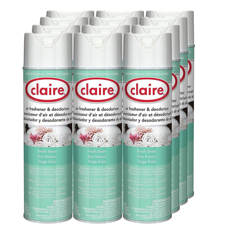 Claire Air Freshener & Deodorizer Aerosol, Fresh Linen Scent, 10 oz, 12/Carton (CL163)