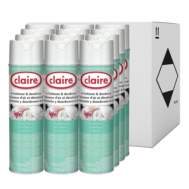 Claire Air Freshener & Deodorizer Aerosol, Fresh Linen Scent, 10 oz, 12/Carton (CL163)