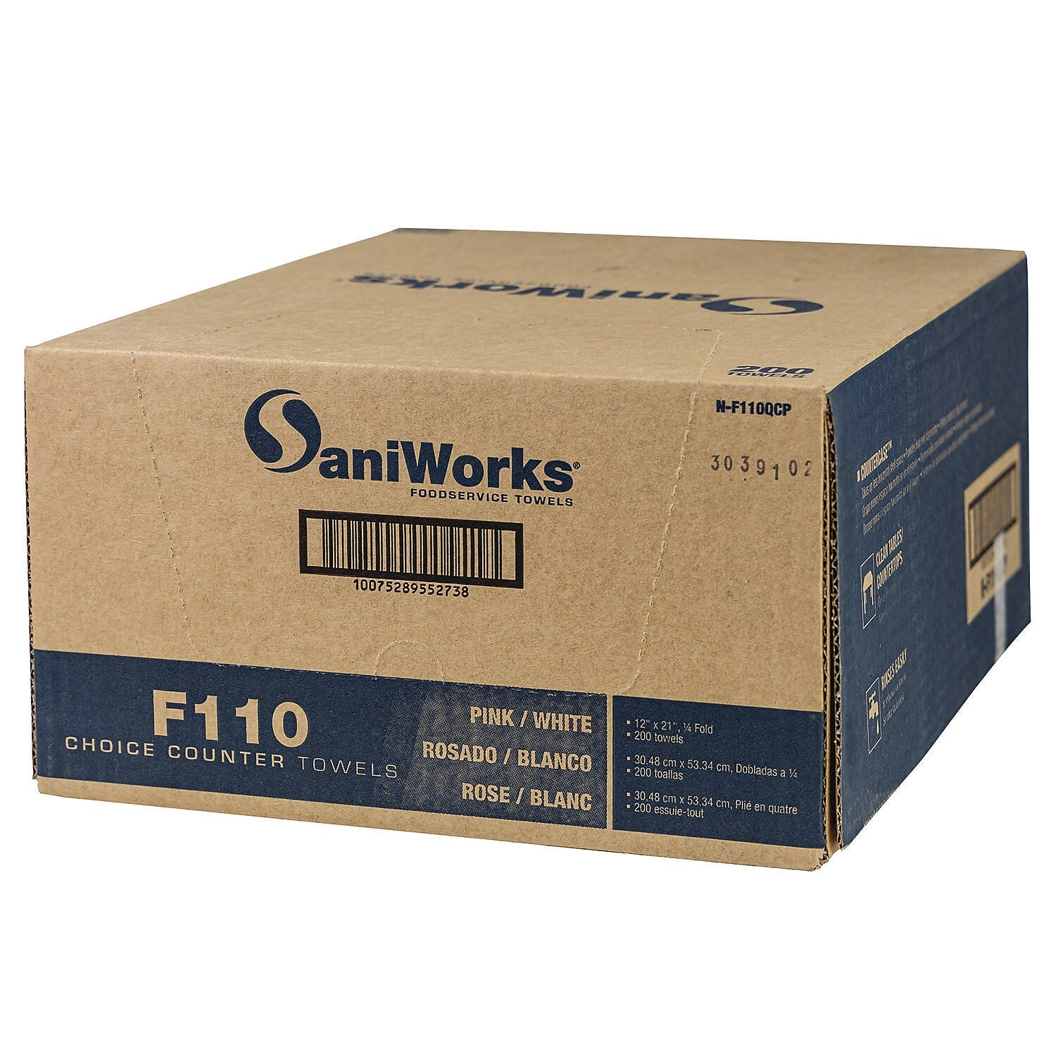 SaniWorks Choice Counter Poly Food Service Wipers, 12" x 21", Pink/White, 200 Sheets/Pack (N-F110QCP)