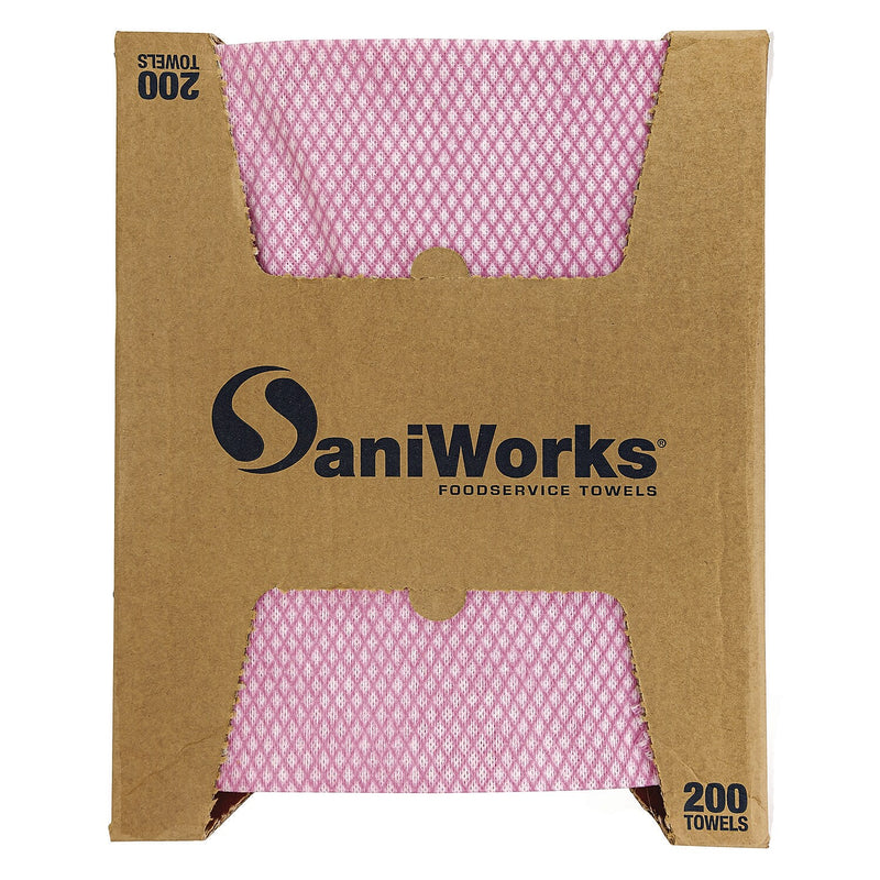 SaniWorks Choice Counter Poly Food Service Wipers, 12" x 21", Pink/White, 200 Sheets/Pack (N-F110QCP)