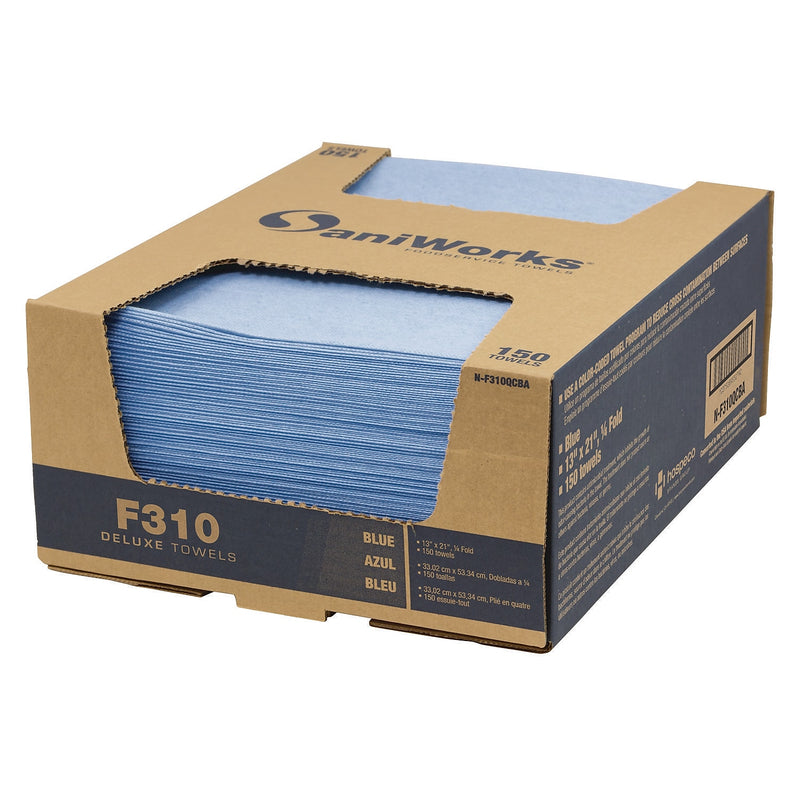 SaniWorks Poly Food Service Wipers, 13" x 21", Blue, 150 Sheets/Pack (N-F310QCBA)