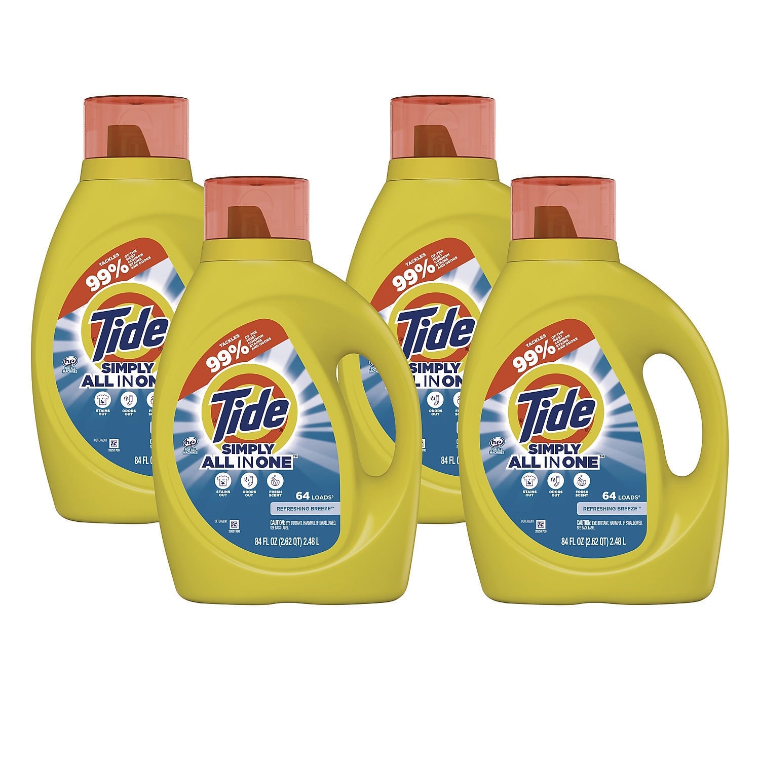 Tide Liquid Laundry Detergent, Refreshing Breeze™, 64 Loads, 84 oz., 4/Carton (44206)