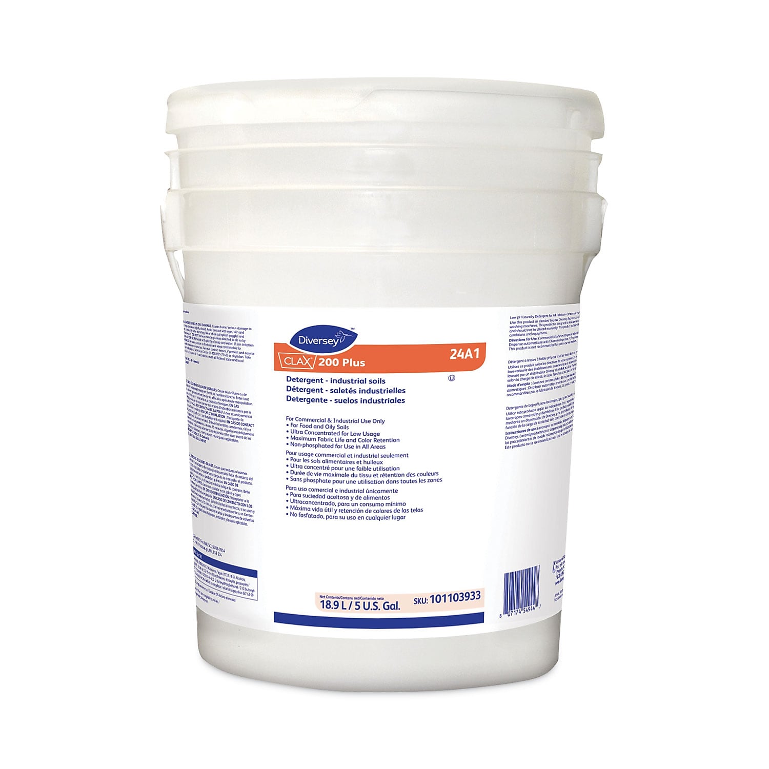 Diversey Clax 200 Plus 24A1 Liquid Laundry Detergent, Odorless, 426 Loads, 5 gal. (101103933)