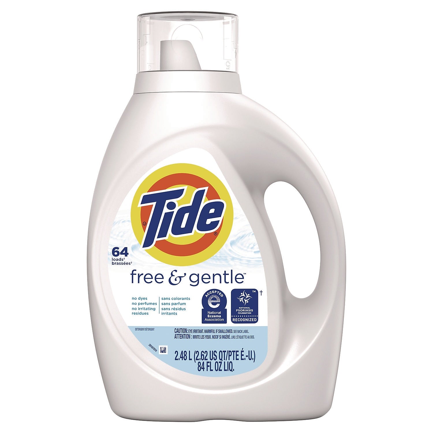 Tide Free and Gentle Liquid Laundry Detergent, Unscented, 64 Loads, 84 oz., 4/Carton (41829)