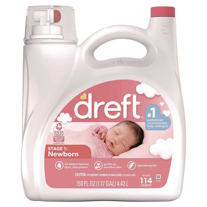 Dreft Ultra HE Liquid Laundry Detergent, Baby Powder, 114 Loads, 150 oz., 4/Carton (03241)