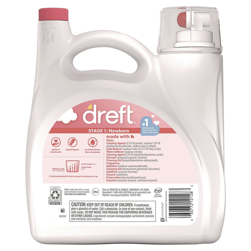 Dreft Ultra HE Liquid Laundry Detergent, Baby Powder, 114 Loads, 150 oz., 4/Carton (03241)