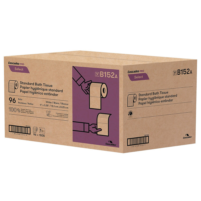 Cascades PRO Select Toilet Paper, 1-Ply, White, 1000 Sheets/Roll, 96 Rolls/Case (B152)