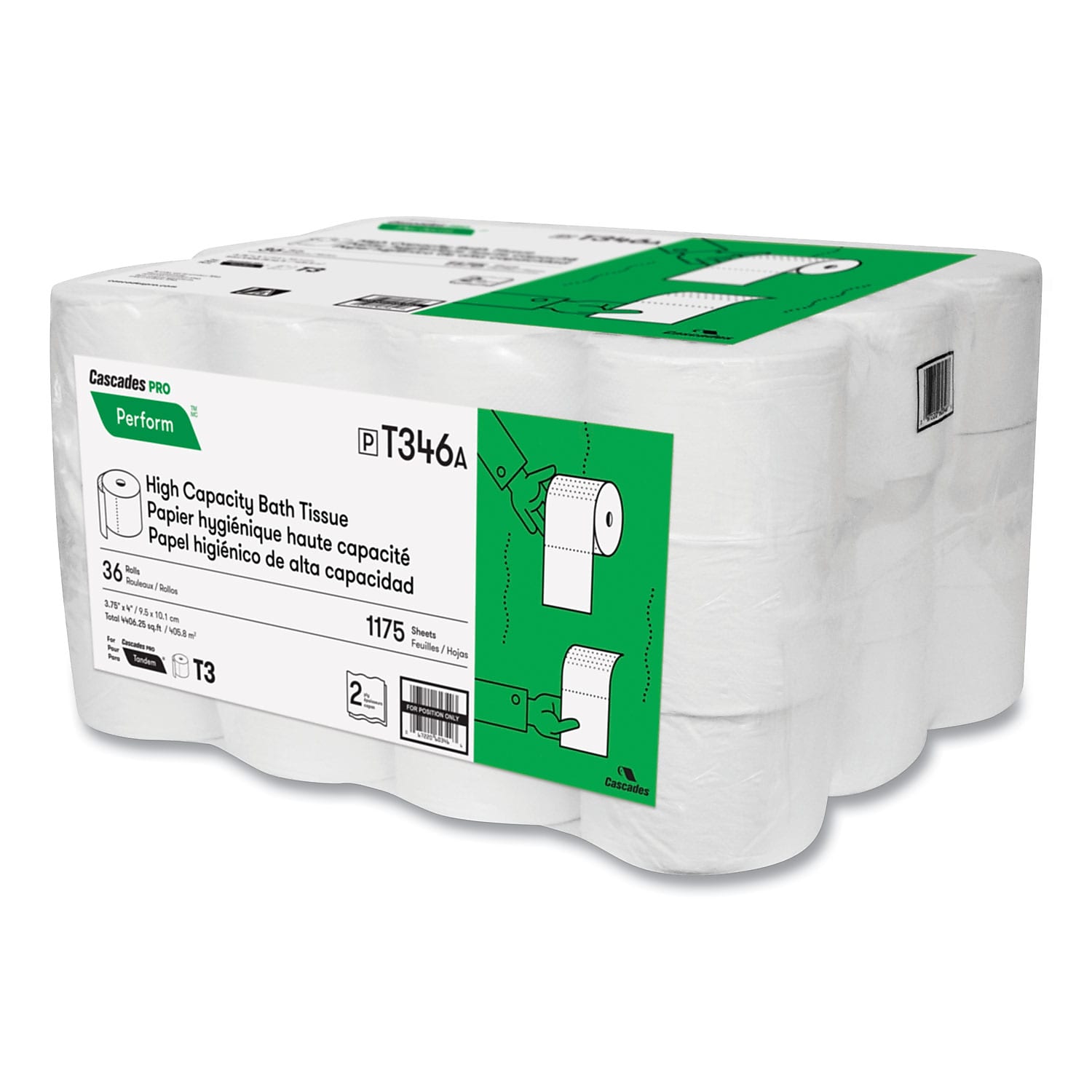 Cascades PRO Perform Toilet Paper, 2-Ply, White, 1175 Sheets/Roll, 36 Rolls/Case (T346)
