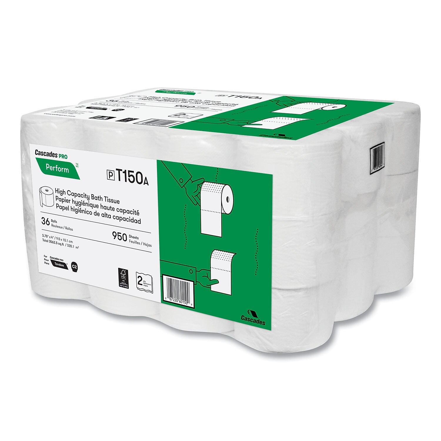 Cascades PRO Perform Toilet Paper, 2-Ply, White, 950 Sheets/Roll, 36 Rolls/Case (T150)