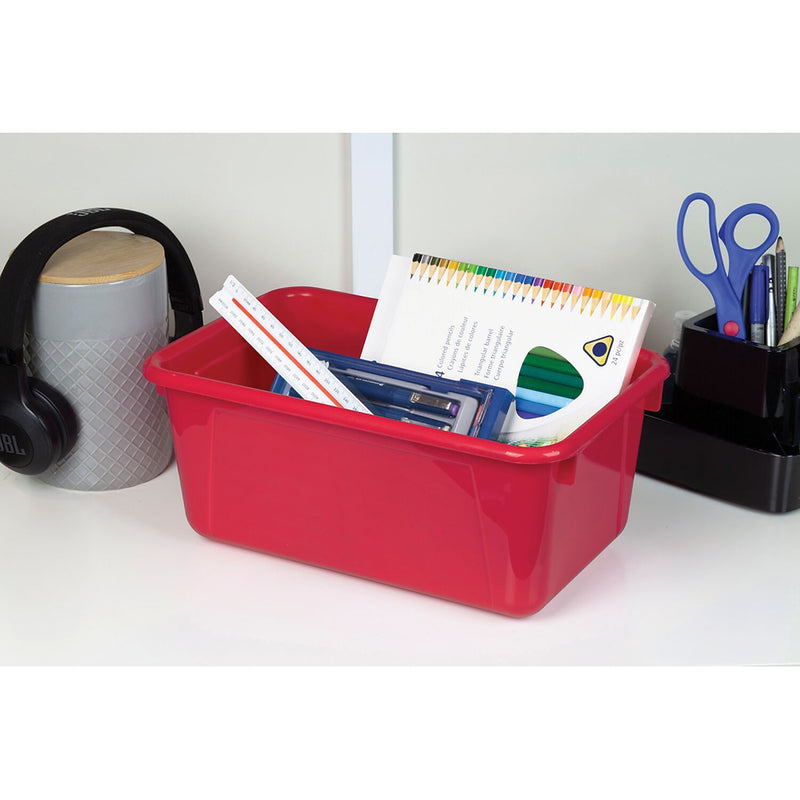 Storex 5.1"H x 7.8"W Plastic Small Cubby Bin with Lid, Red, 5/CT (62407U05C)