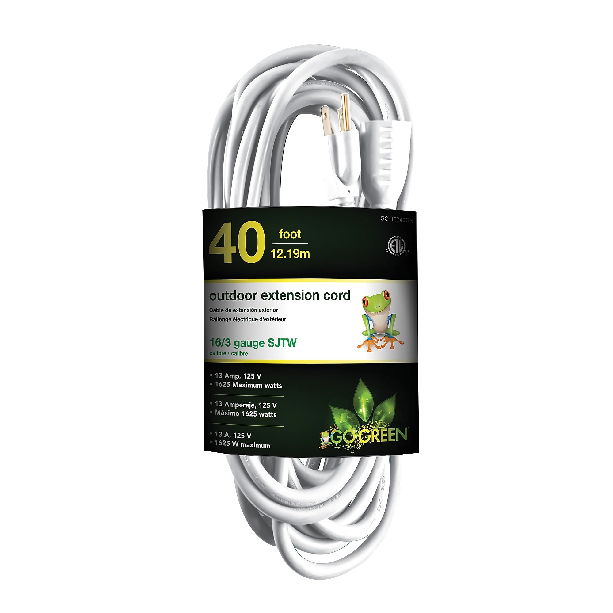 GoGreen Power 16/3 40' Heavy Duty Extension Cord (GG-13740WH)