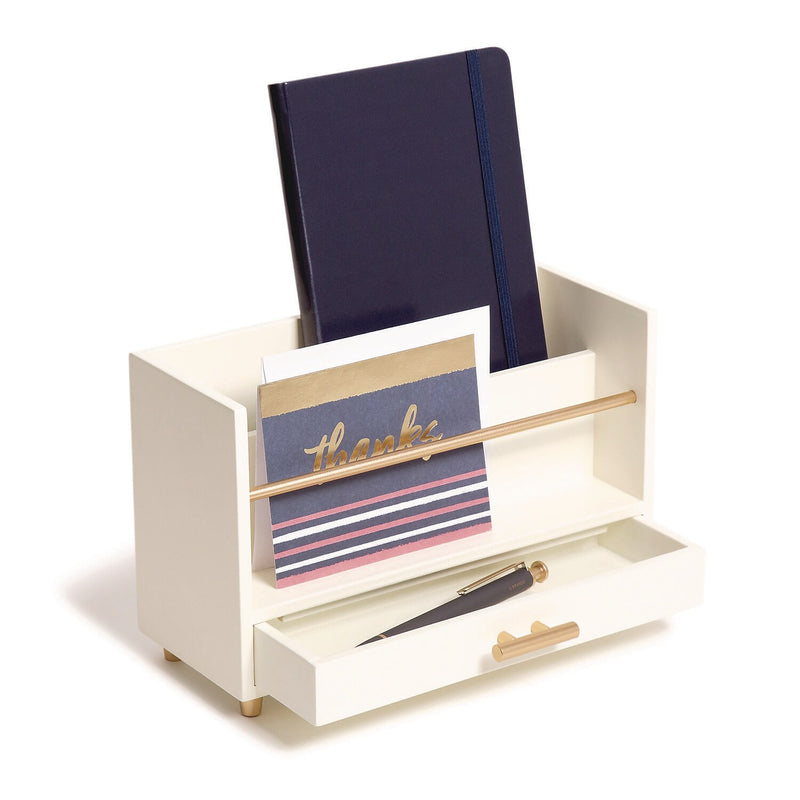 U Brands Juliet 2-Compartment Pine Wood Letter Sorter with Drawer, White/Gold (3464U00-24)