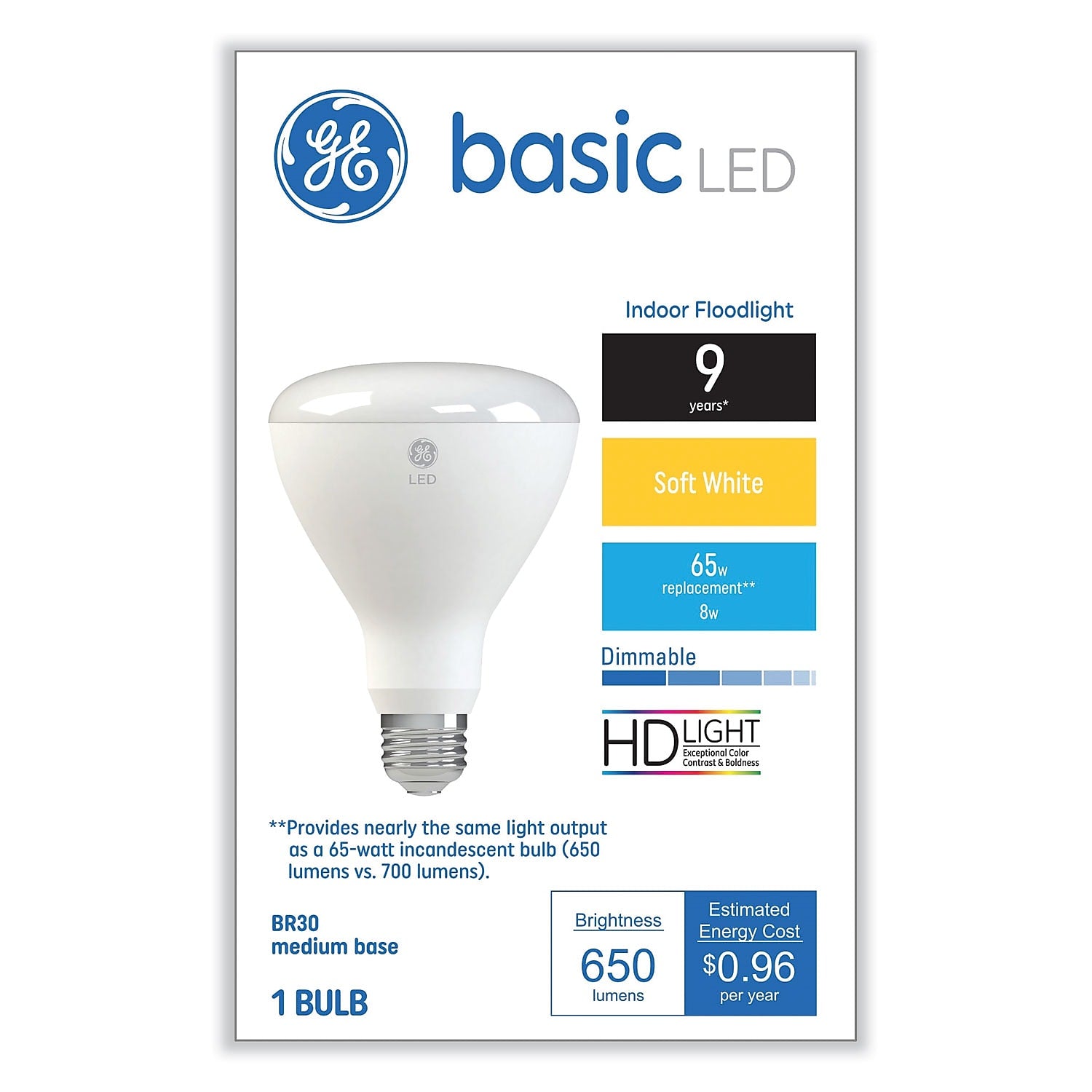 GE Basic 8 Watts Soft White LED Flood & Spot Bulb (48198)