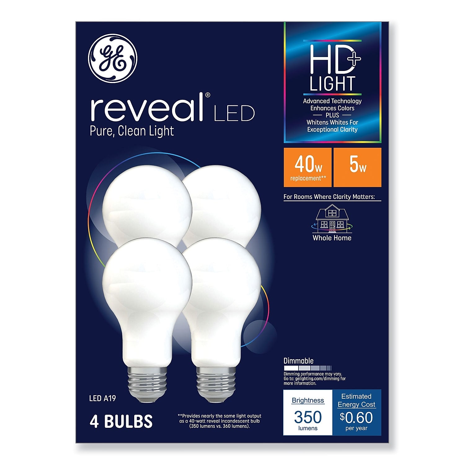 GE Reveal HD+ 5 Watts White LED Commercial Bulb, 4/Pack (46650)