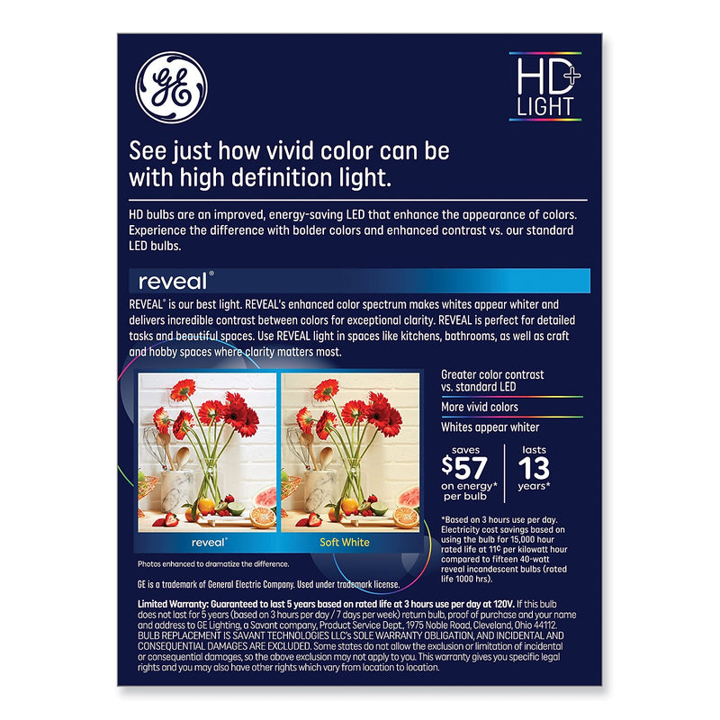 GE Reveal HD+ 5 Watts White LED Commercial Bulb, 4/Pack (46650)