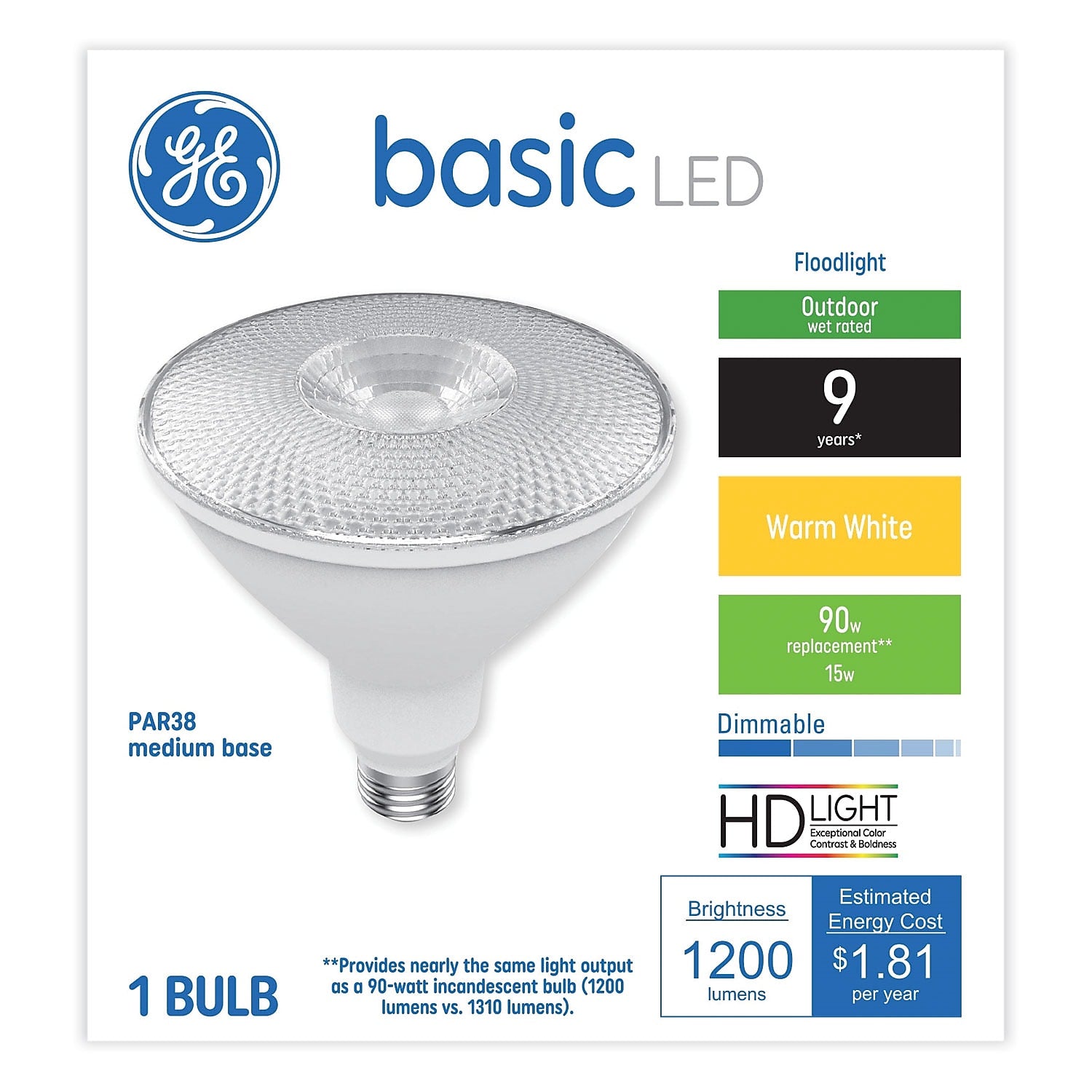 GE Basic 15 Watts Warm White LED Flood & Spot Bulb (48266)