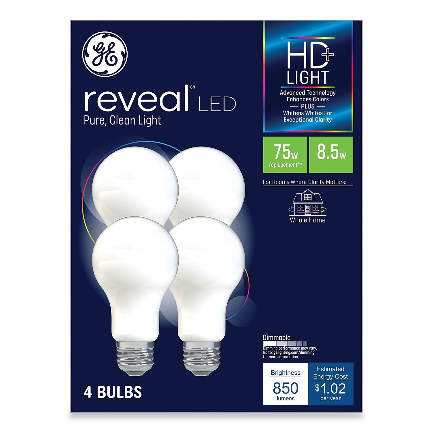 GE Reveal HD+ 8.5 Watts White LED Commercial Bulb, 4/Pack (93127795)