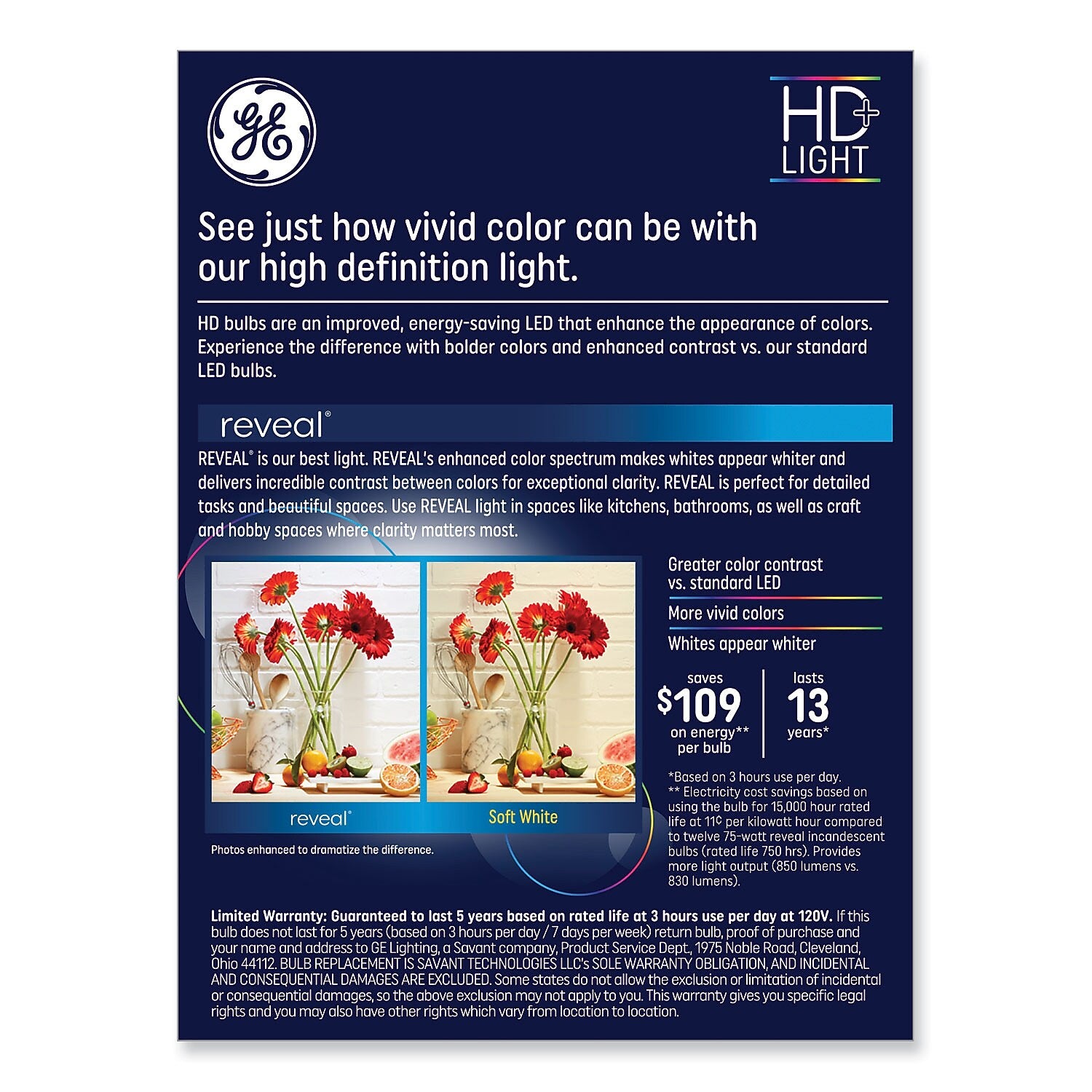 GE Reveal HD+ 8.5 Watts White LED Commercial Bulb, 4/Pack (93127795)