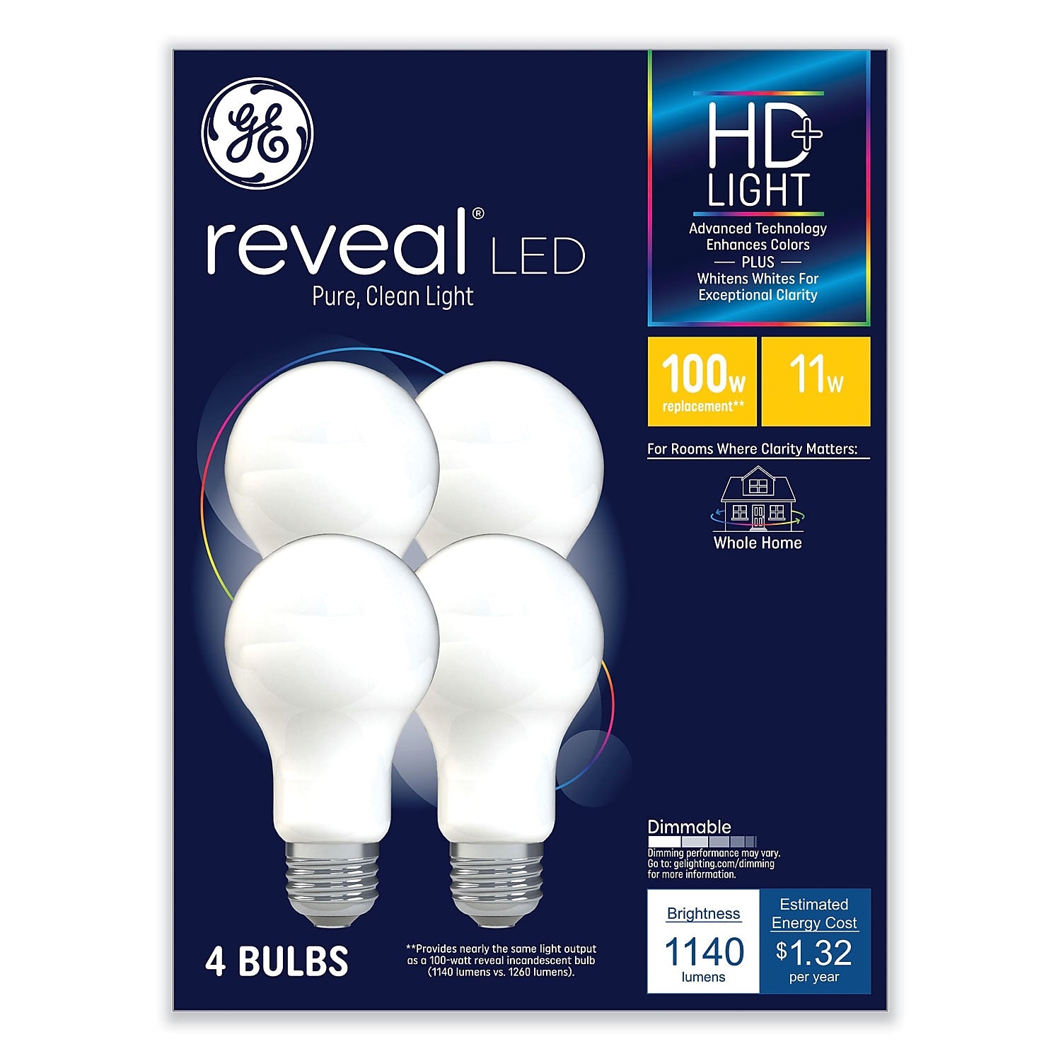 GE Reveal HD+ 11 Watts White LED Commercial Bulb, 4/Pack (93127996)