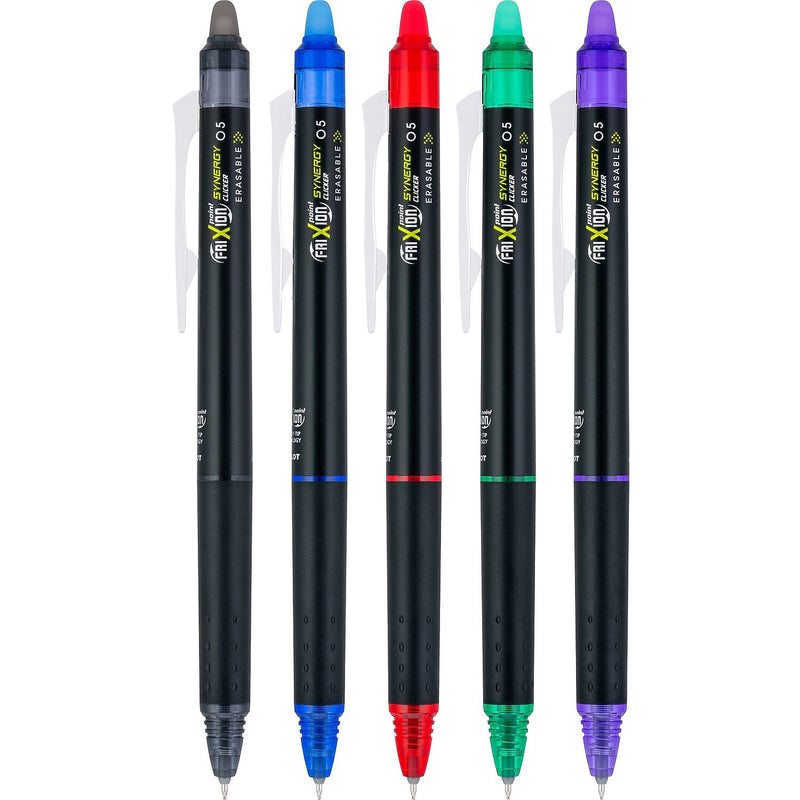 Pilot FriXion Synergy Clicker Erasable Gel Pen, Extra Fine Point, 0.5mm, Assorted Ink, 5/Pack (17354)