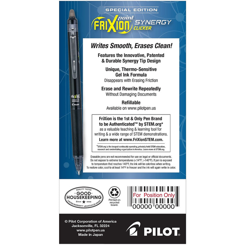 Pilot FriXion Synergy Clicker Erasable Gel Pen, Extra Fine Point, 0.5mm, Black Ink, Dozen (17363)