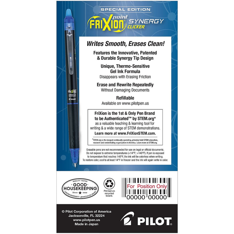 Pilot FriXion Synergy Clicker Erasable Gel Pen, Extra Fine Point, 0.5mm, Blue Ink, Dozen (17369)