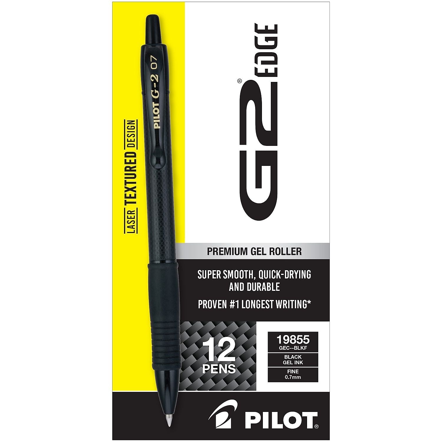 Pilot G2 Edge Premium Retractable Gel Pen, Fine Point, 0.7mm, Black Ink, Dozen (19855)