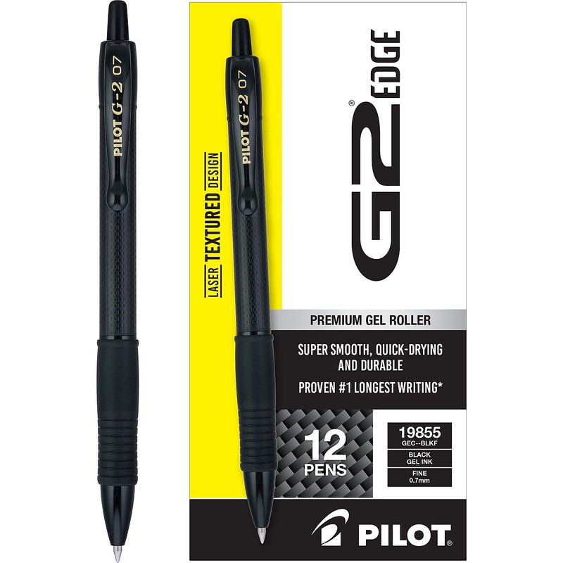 Pilot G2 Edge Premium Retractable Gel Pen, Fine Point, 0.7mm, Black Ink, Dozen (19855)