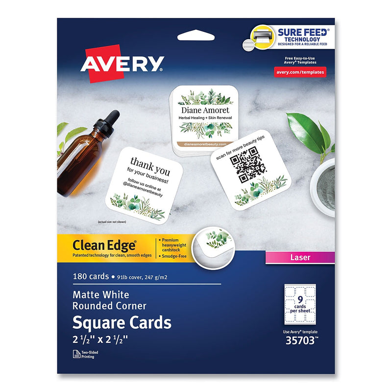 Avery Clean Edge Business Cards, 2.5" x 2.5", Matte, White, 180/Pack (35703)