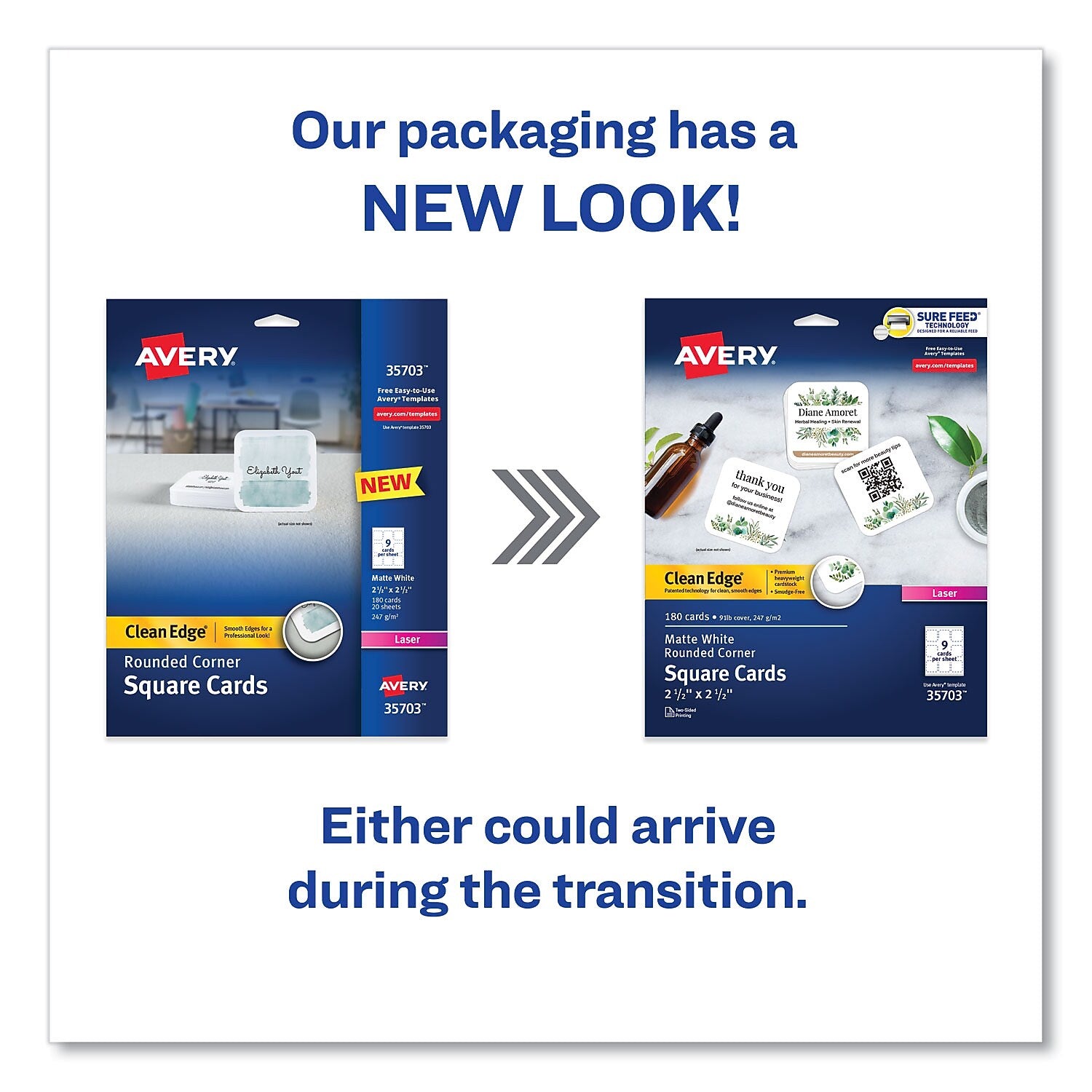 Avery Clean Edge Business Cards, 2.5" x 2.5", Matte, White, 180/Pack (35703)