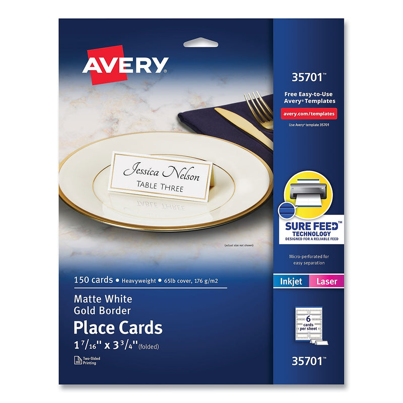 Avery 3.75" x 1.44" White/Gold Matte Table Tent, 150 Cards/Pack (35701)