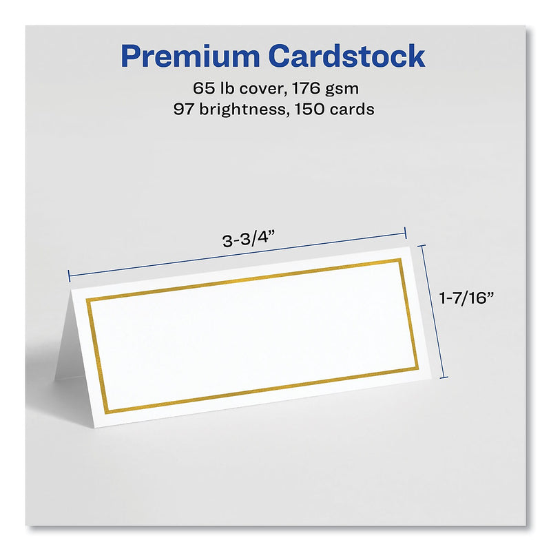 Avery 3.75" x 1.44" White/Gold Matte Table Tent, 150 Cards/Pack (35701)